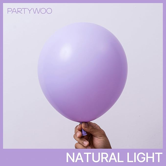 PartyWoo Lavender Balloons 85pcs Different Sizes Pack of 18 12 10 5 Inch Light Pastel Purple Lilac Balloon Arch Kit for Baby Shower Bachelorette Fairy Birthday Princess Party Decorations Purple-Q10