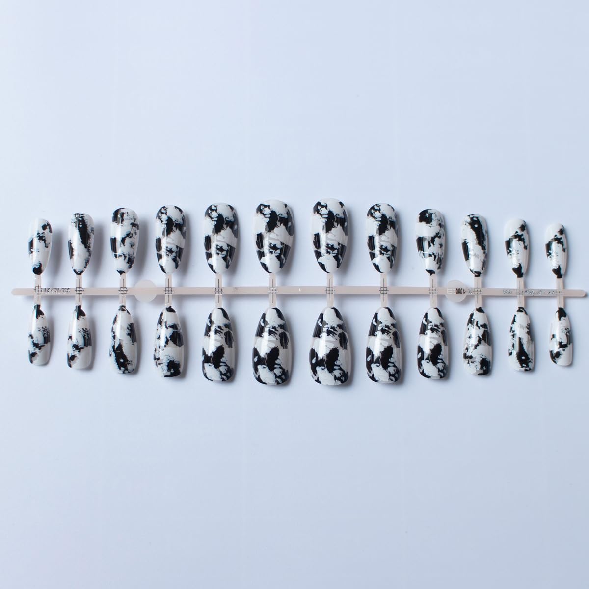 Medium Almond Press on Nails - Black White Fake Nails with Marble Designs False Nails Glossy Glue on Nails Reusable Full Cover Stick on Nails for Women Manicure 24Pcs