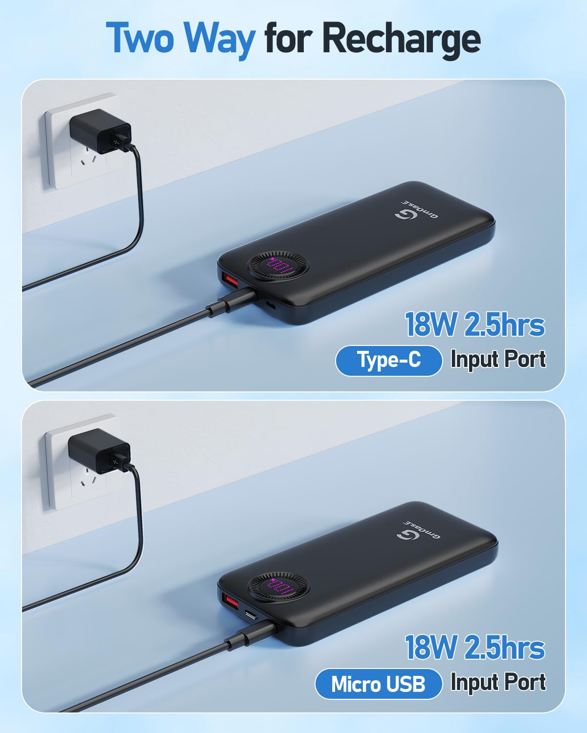 GrnOas.E Power Bank,10000mAh 22.5W Max Portable Charger Built in Cables，4 Outputs 2 Inputs External Phone Powerbank,5V/3A Fast Charging Travel Charger for iPhone Android iPad,(Pearl Black)