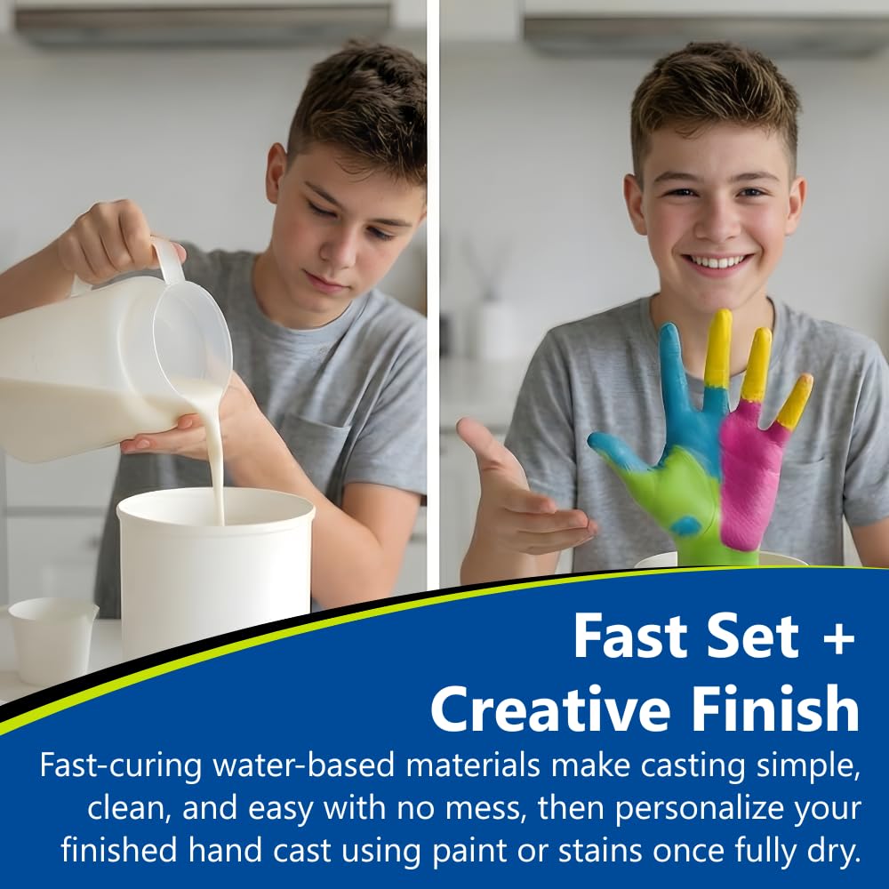 Hand Casting Kit, DIY Hand Mold Kit for Kids, Fun Craft Gift for Boys & Girls, Fast-Curing, Non-Toxic, Water-Based Material, USA Made, Ages 13+