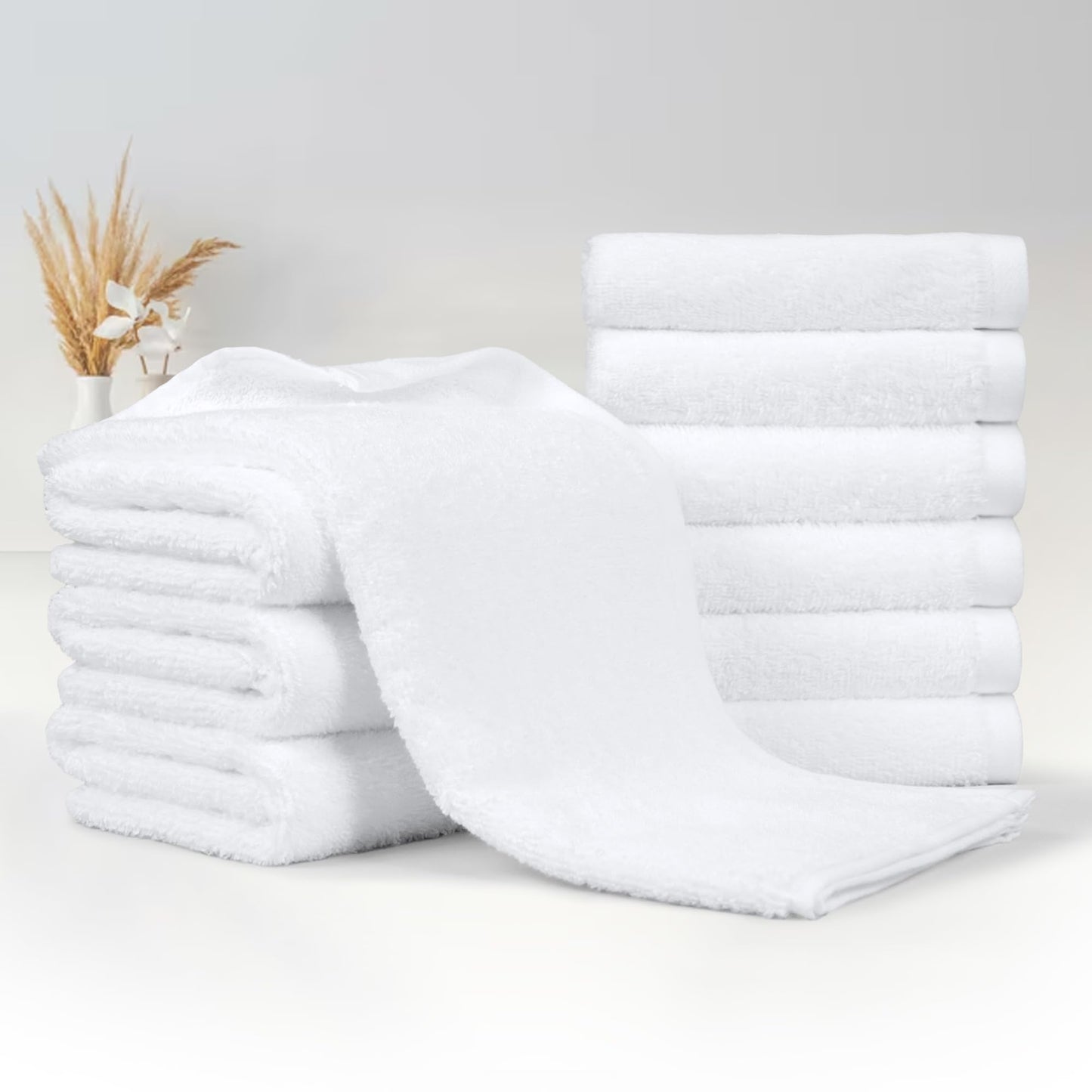 Amazon Basics Soft and Thick Cotton Hand Towels for Bath, Kitchen, Gym, 16 x 26 in, White, 12-Pack