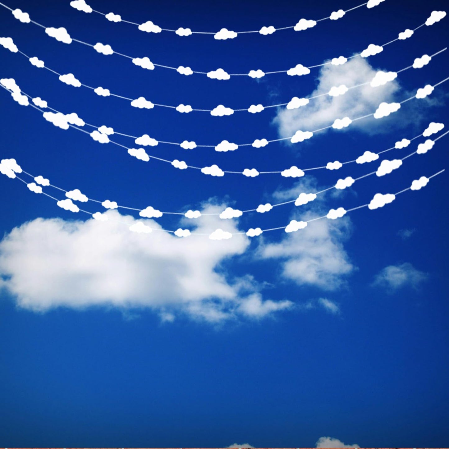 LOONELO White Cloud Hanging Paper Banners, 4 Pack Cloud Garland Party Decoration Kit, White Artificial Paper Cutouts String Banners, DIY Cloud Decorations for Birthday Baby Shower Wedding Nursery