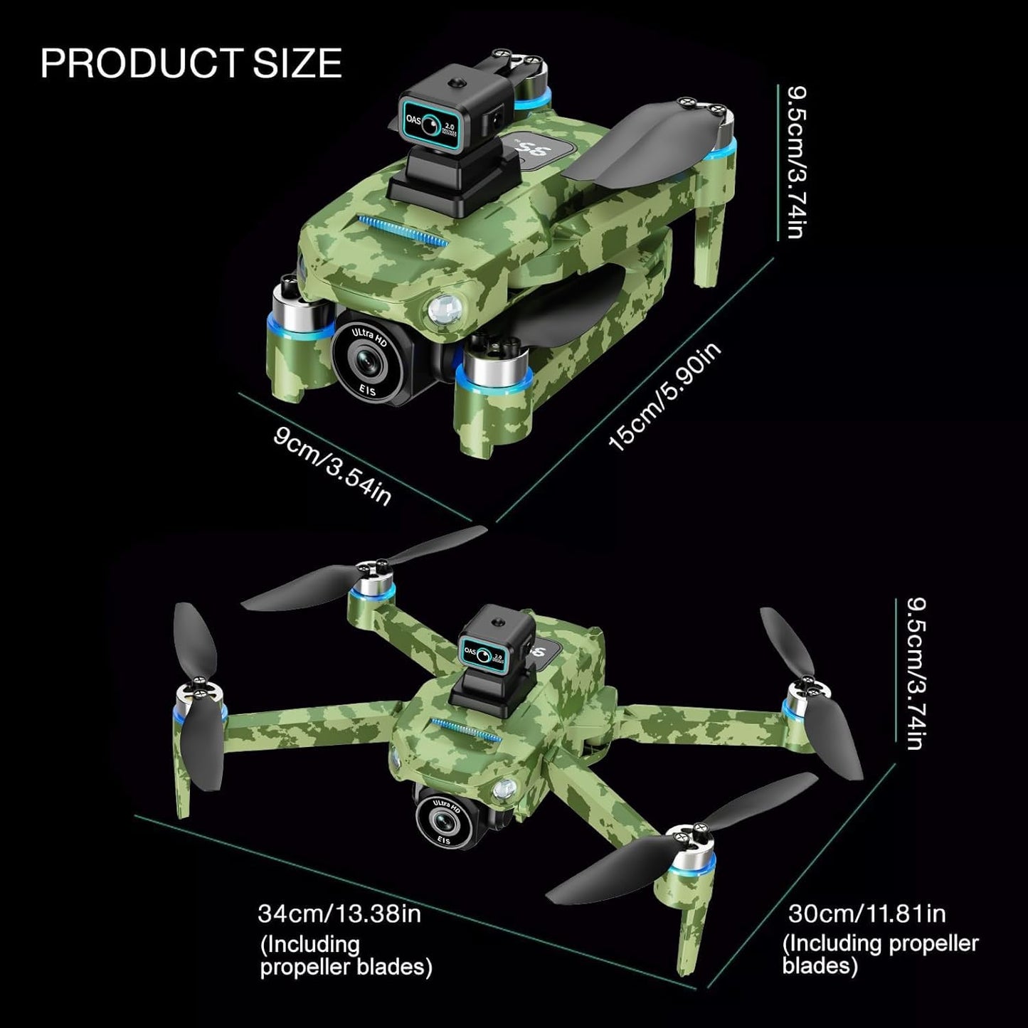 4K GPS Drone with Camera for Adults: Featuring Obstacle Avoidance, 5G FPV Transmission & Brushless Motor, Includes 3 Batteries & Screen Remote Controller in Army Green