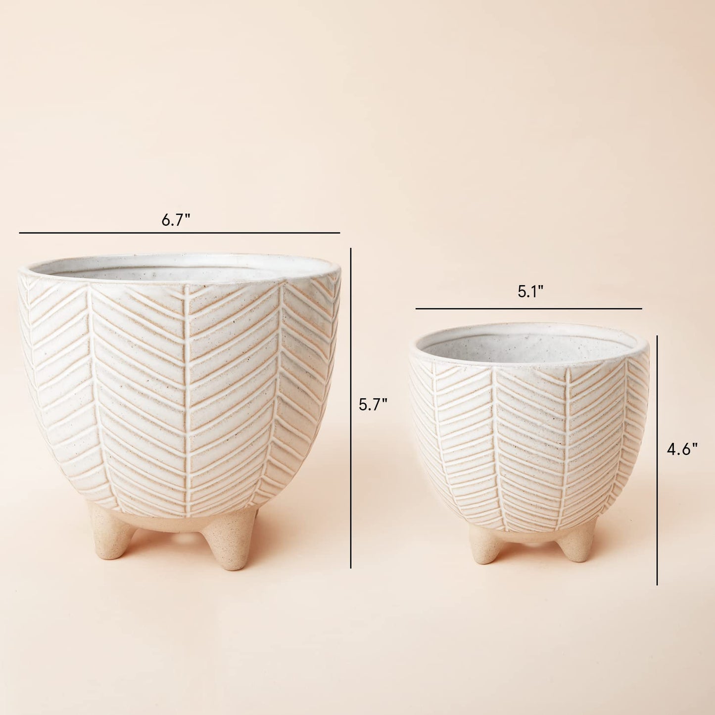 LA JOLIE MUSE Ceramic Footed Flower Plant Pots - 6.7 + 5.1 Inch Boho Decor Indoor Planters with Drainage, Home Decor Gift, Beige
