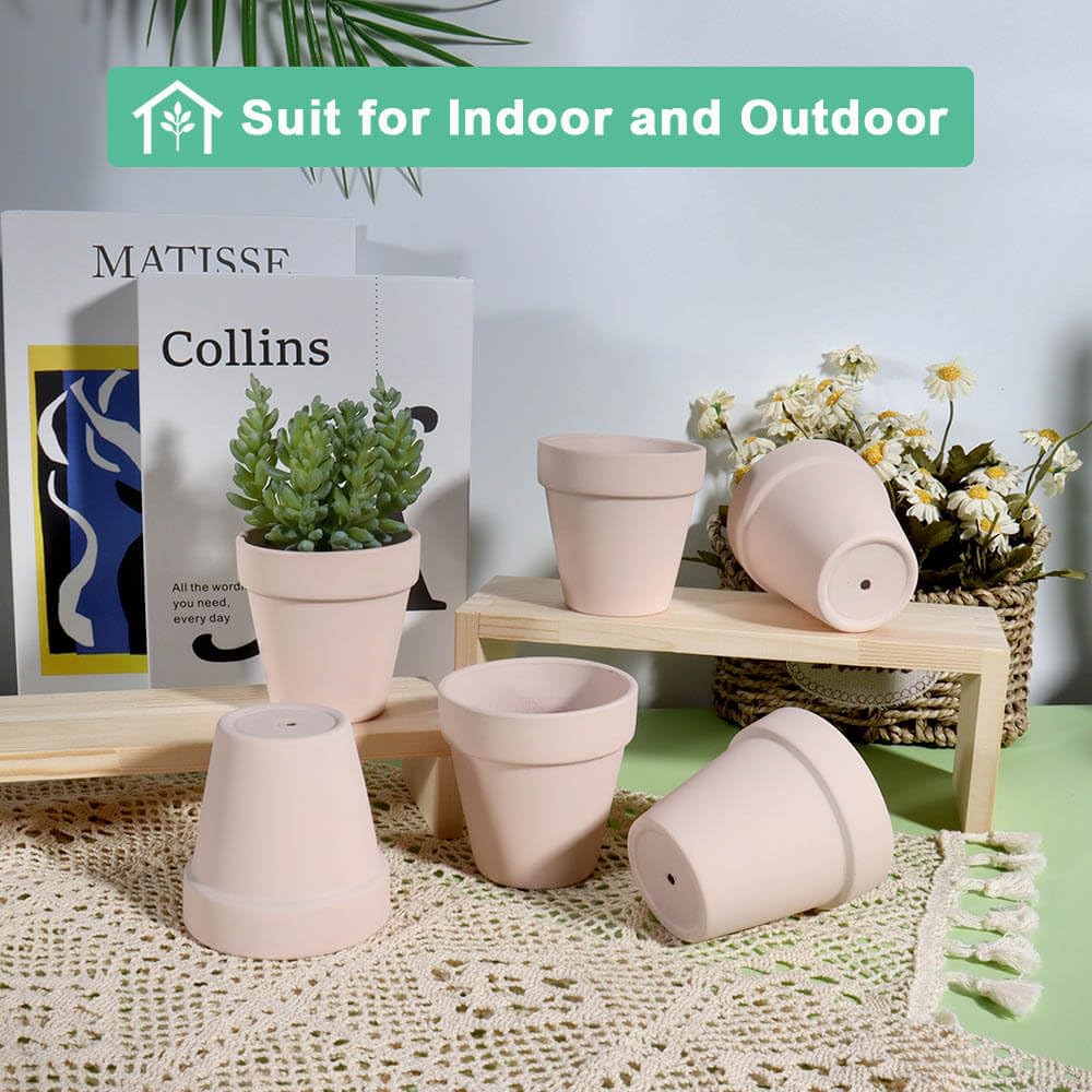 vensovo 3 Inch Pink Terra Cotta & Terracotta Pots with Drainage - 20 Pack Clay Flowerpots, Succulent Nursery Planter Great for Plants, Crafts, Wedding Favor