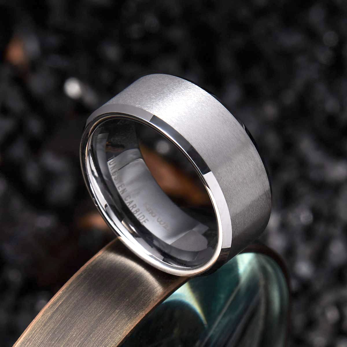 King Will 8mm Men's Silver Wedding Ring - Brushed Matte Surface, Beveled Polished Edge, Comfort Fit Size 7