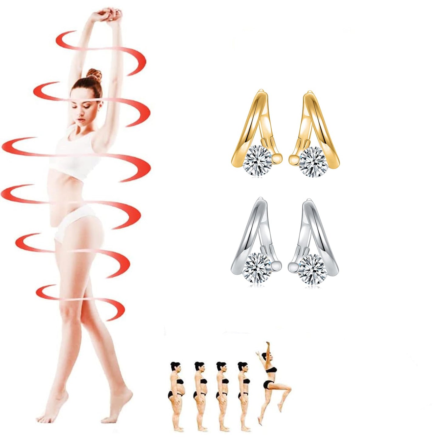 Lymphatic Earrings Halolux Lymphvity Germanium Earrings Gold and Silver Hoops Sparkle CZ Hoop Earrings for Women (gold+silver)