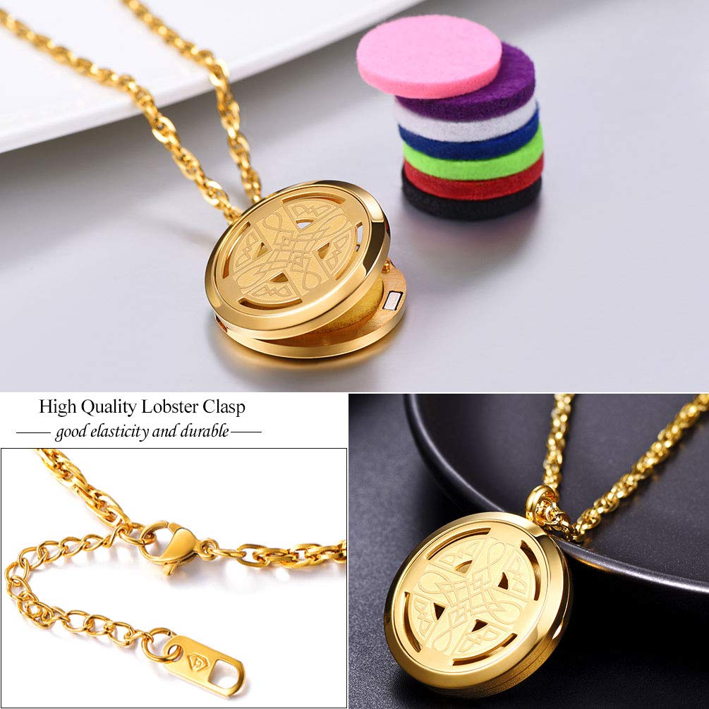 PROSTEEL Diffuser Necklace Locket Essential Oil Aromatherapy Celtic Knot Cross Pendant Gold Plated 30mm Round Womens Jewelry