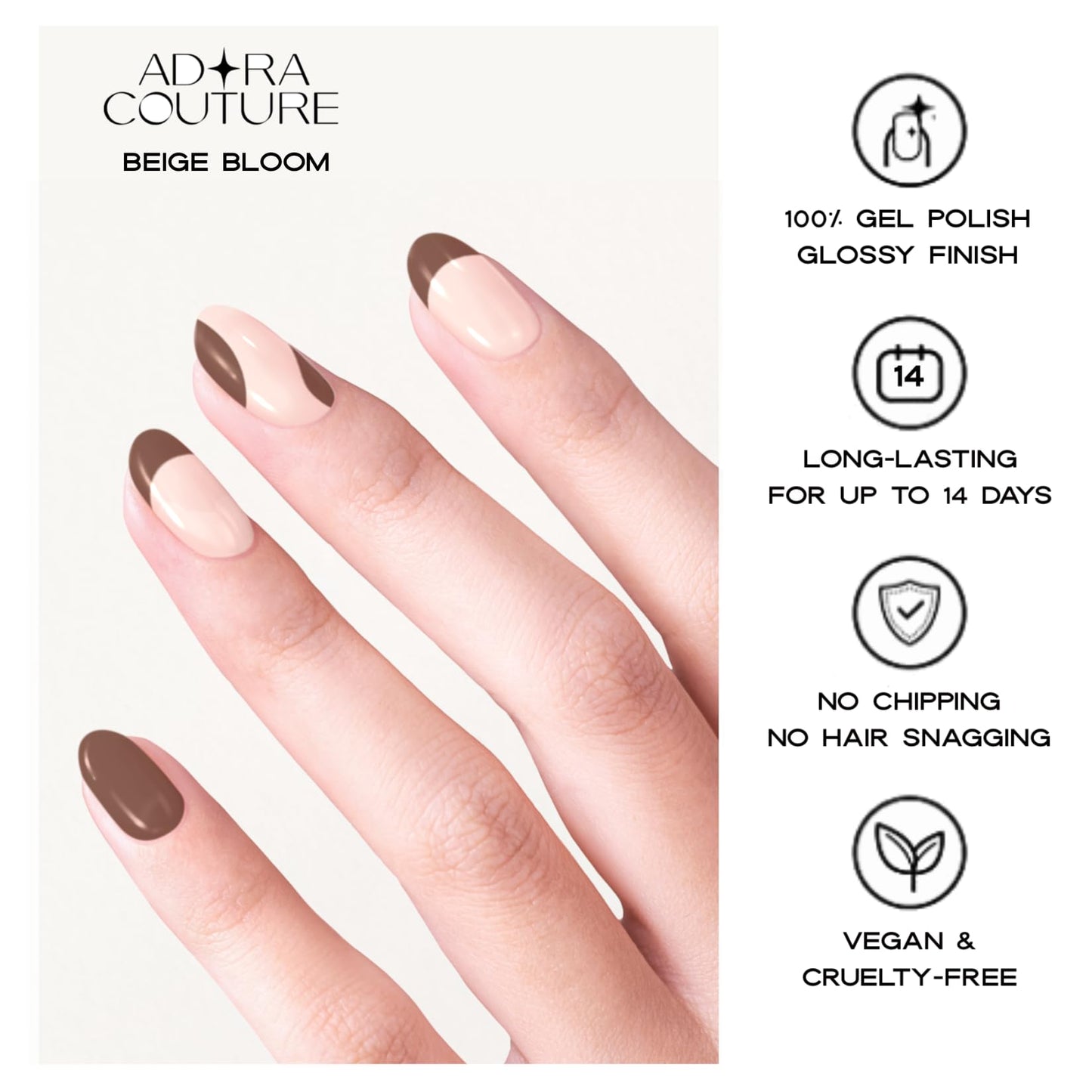 Semi Cured Gel Nail Strips with 30 Pieces – UV Gel Nail Stickers & Nail Wraps, Complete Manicure Kit Includes Prep Pads, Nail File and Wooden Stick, Easy Application, UV Light Required (Beige Bloom)