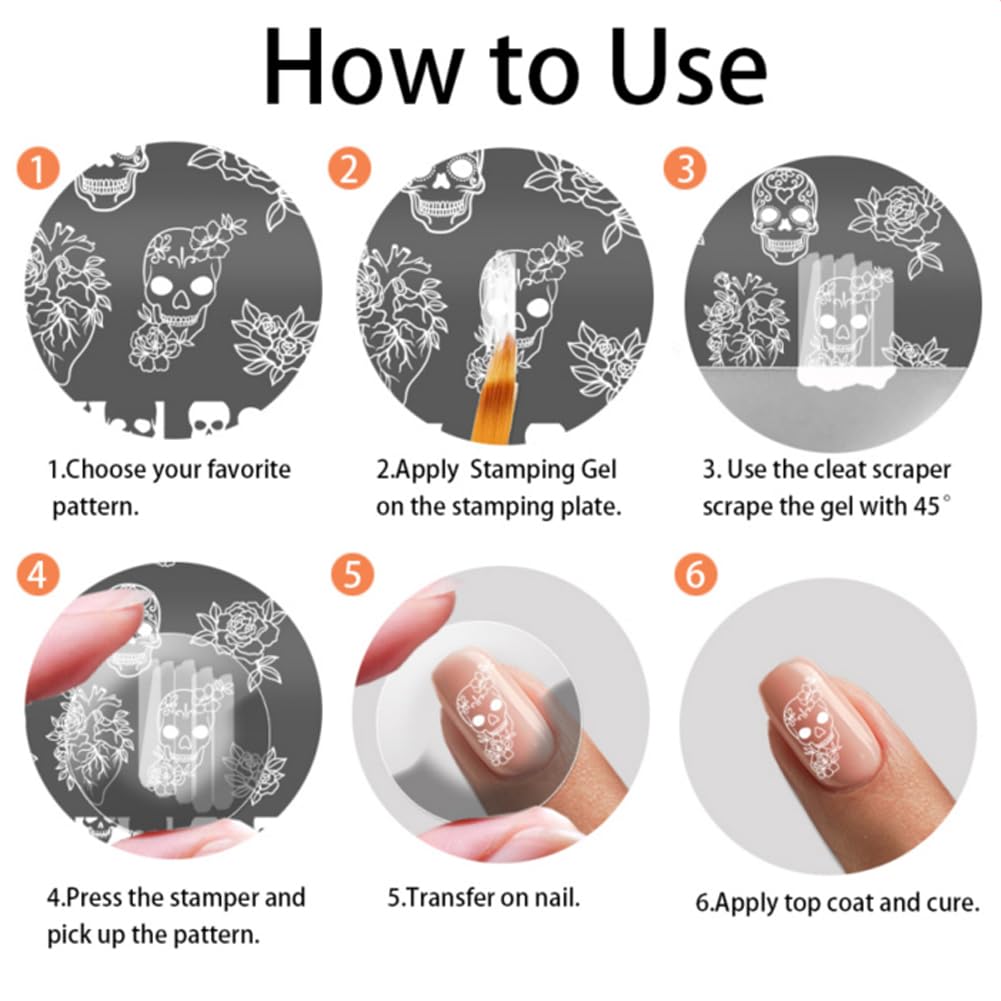 PH PandaHall 9pcs Gothic Skull Nail Stamping Plates Butterfly Nail Art Stencil Star Moon Leaf Manicure Art Templates Horror Skeleton Nails Stamper Plate for Women DIY Manicures Salon Printing Design