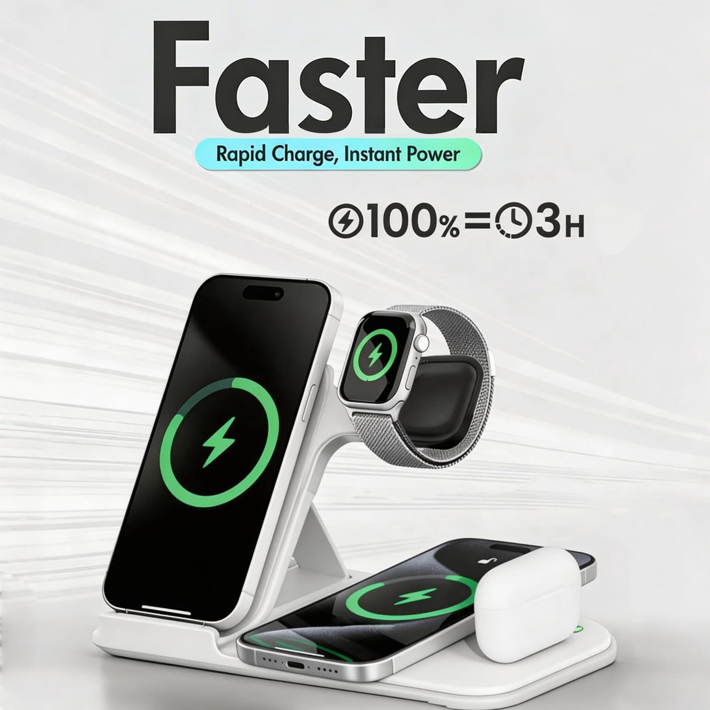 iGaur 5 in 1 Wireless Charging Station for Multiple Devices, Premium Fast Charging Stand for Apple Samsung Android, Dual Phone Dock with USB Port for Desk Nightstand