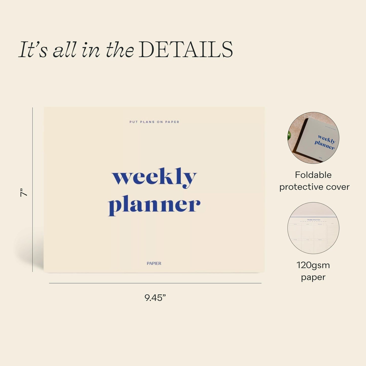 Papier Joy Weekly Desk Planner - Beige | 1 Page Per Week | Weekly Plan Section & Next Week Notes | TearOff Design | Table Top Office Essentials | 52 Sheets | Undated | Time Management & Organizer Gift