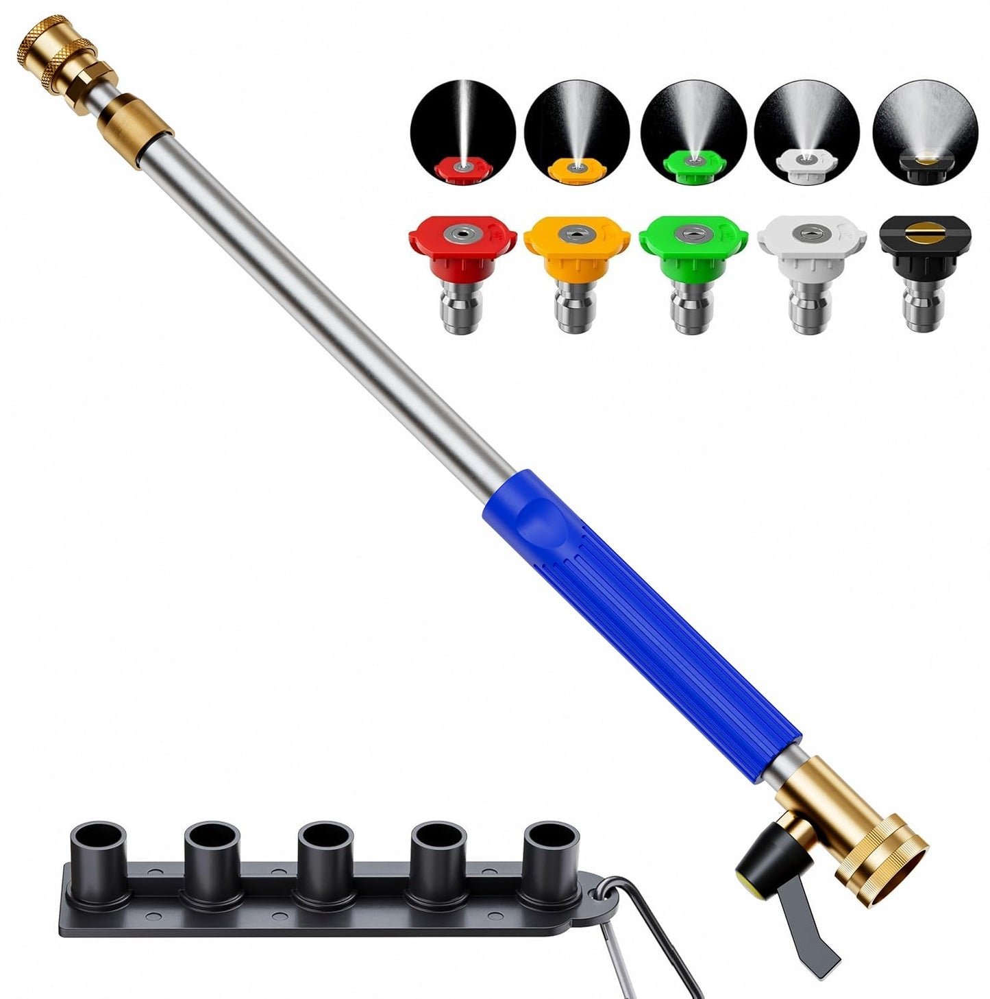Upgraded Jet Nozzle Power Washer Wand Hose Nozzle, Adjustable Hydro Nozzle Wands 18-33", Jet High Pressure Garden Hose Sprayer with 5 Different Nozzles for Gutter, Garden, Patio, Floor & Car, Blue