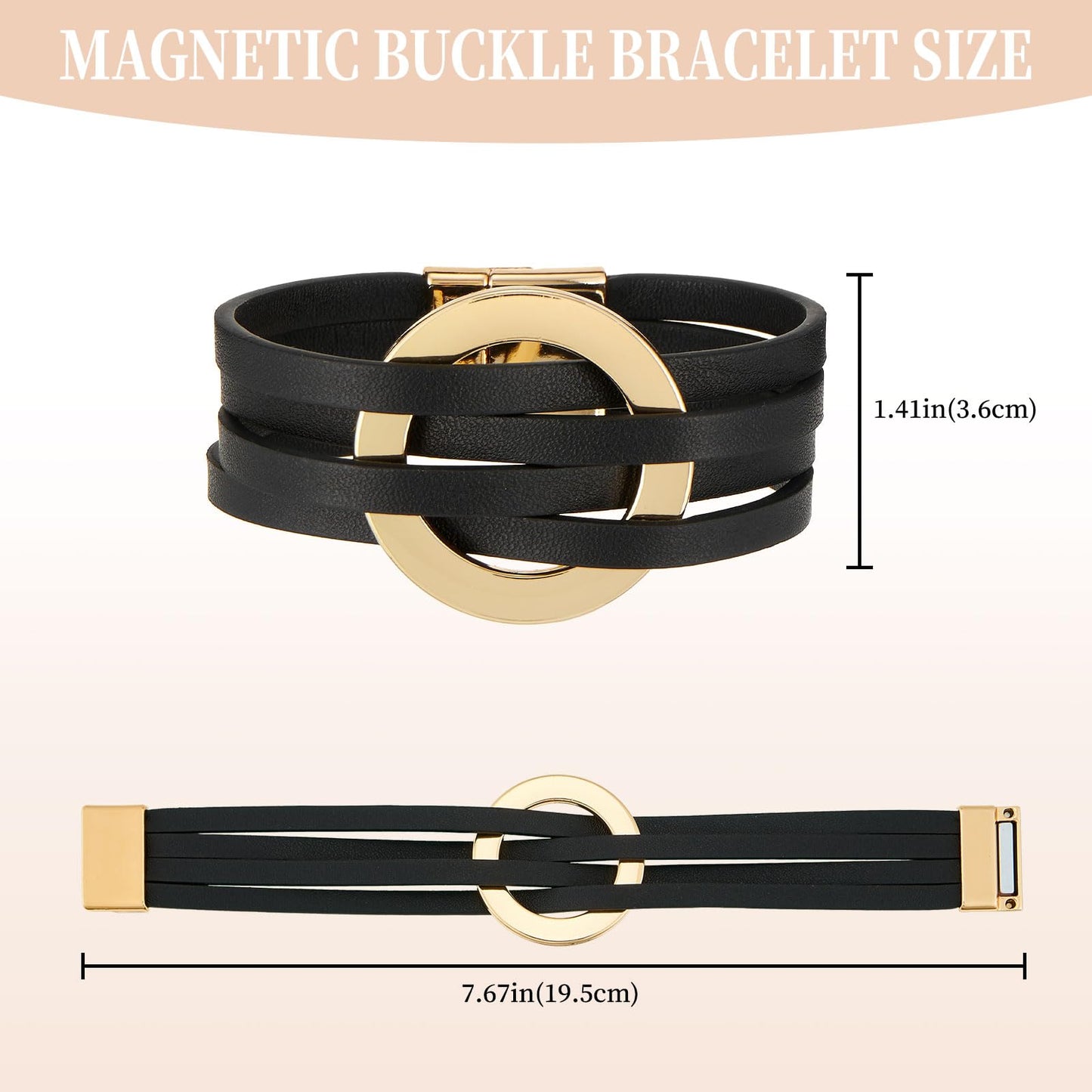 QIUTIMIY Leather Bracelets for Women Trendy Boho Cuff Bracelet Layered Bangle with Clasp Hand Wrist Jewelry Western(Style 9-Black)
