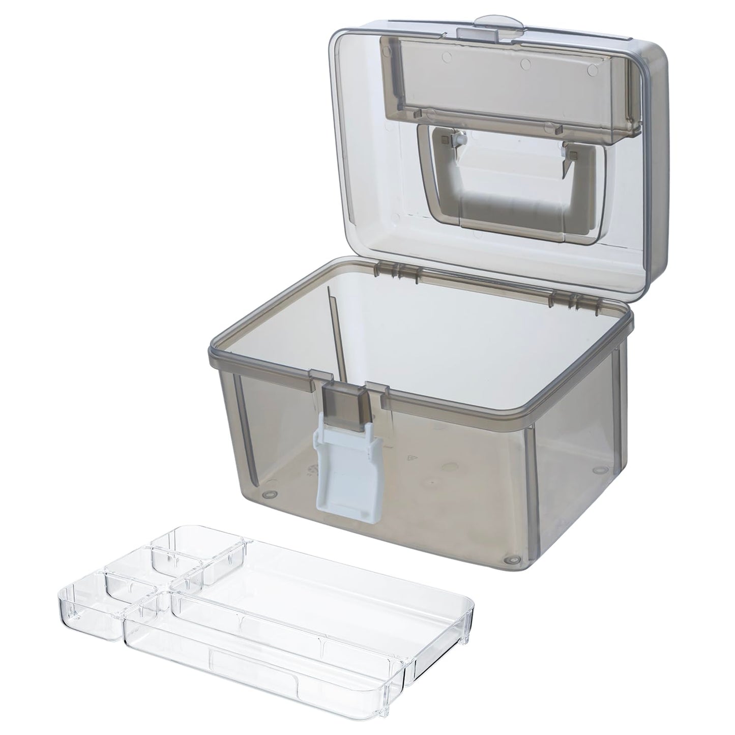 MyGift 10 Inch First Aid Transparent Gray Bin with Clear Removable Tray, Quick Access Lid Flap and Carrying Handle, Portable Emergency Kit, Medical Supply Travel Tote, Medicine Storage Box Container