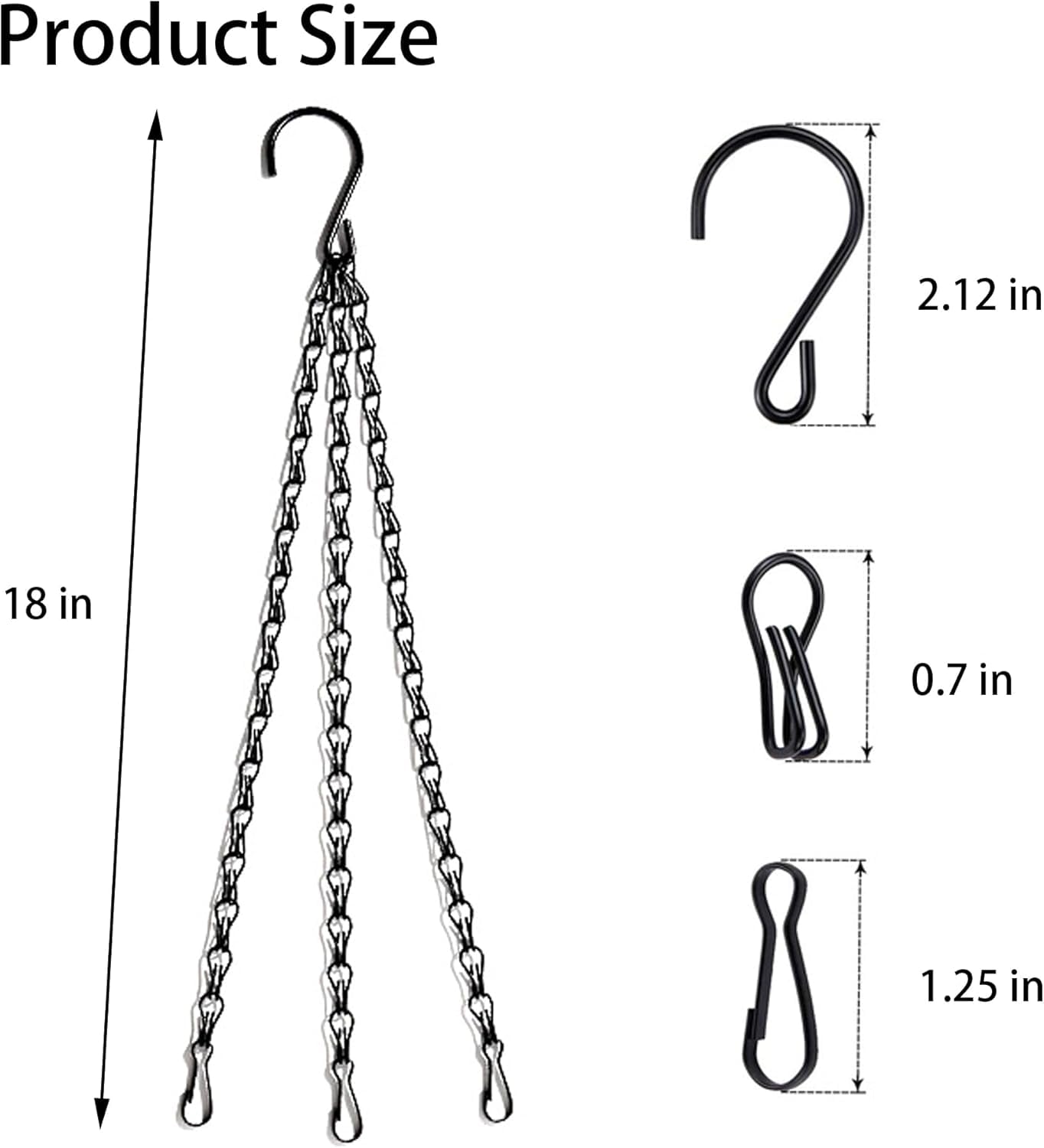 PWireless 3 Pack 16 inch Hanging Basket Chain, Long Hanging Plant Chains, Flower Pot Basket Chains 3 Point Replacement Chain Hangers for Planters, Bird Feeders, Lanterns and Other Ornaments (Black)