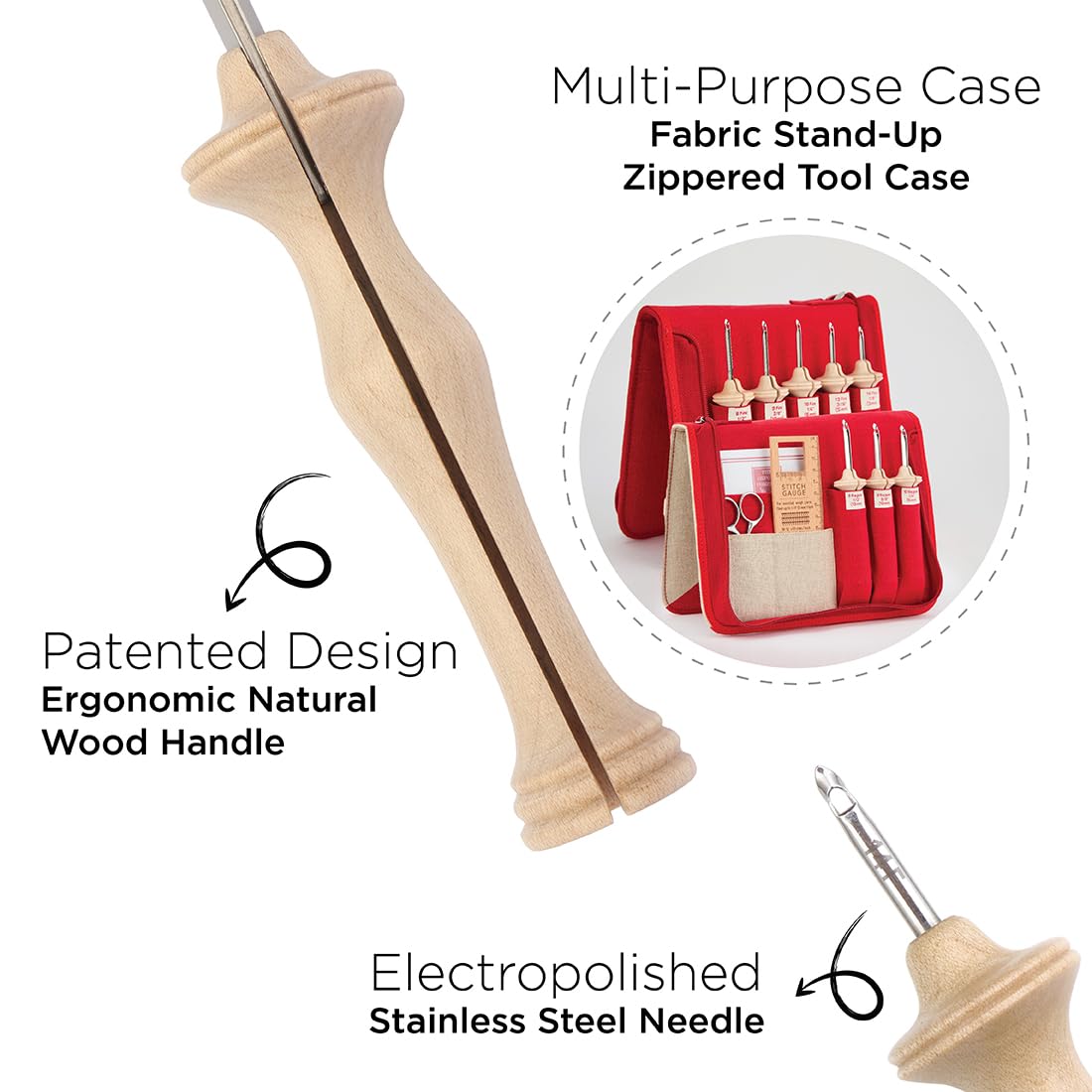 The Oxford Punch Needle Complete Set - 8 Sizes | Ergonomically Designed Natural Wood Handle | Electropolished Steel Tip | Ideal for Punch Needle Rug Hooking