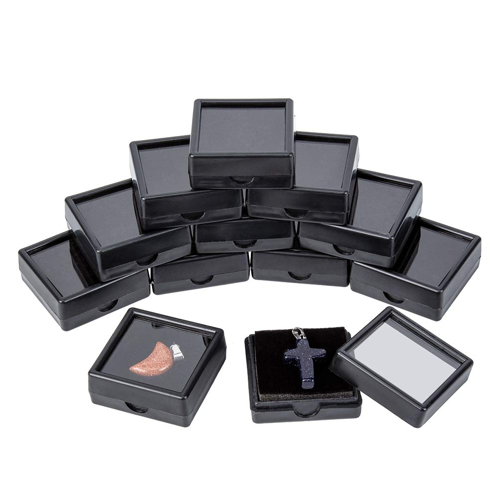 BENECREAT 24 Pack Black Gemstone Display Box Jewelry Box Container with Clear Top Lids 1.57x0.6 for Festival Treat, Gems, Coins, Diamond, Gift Packing