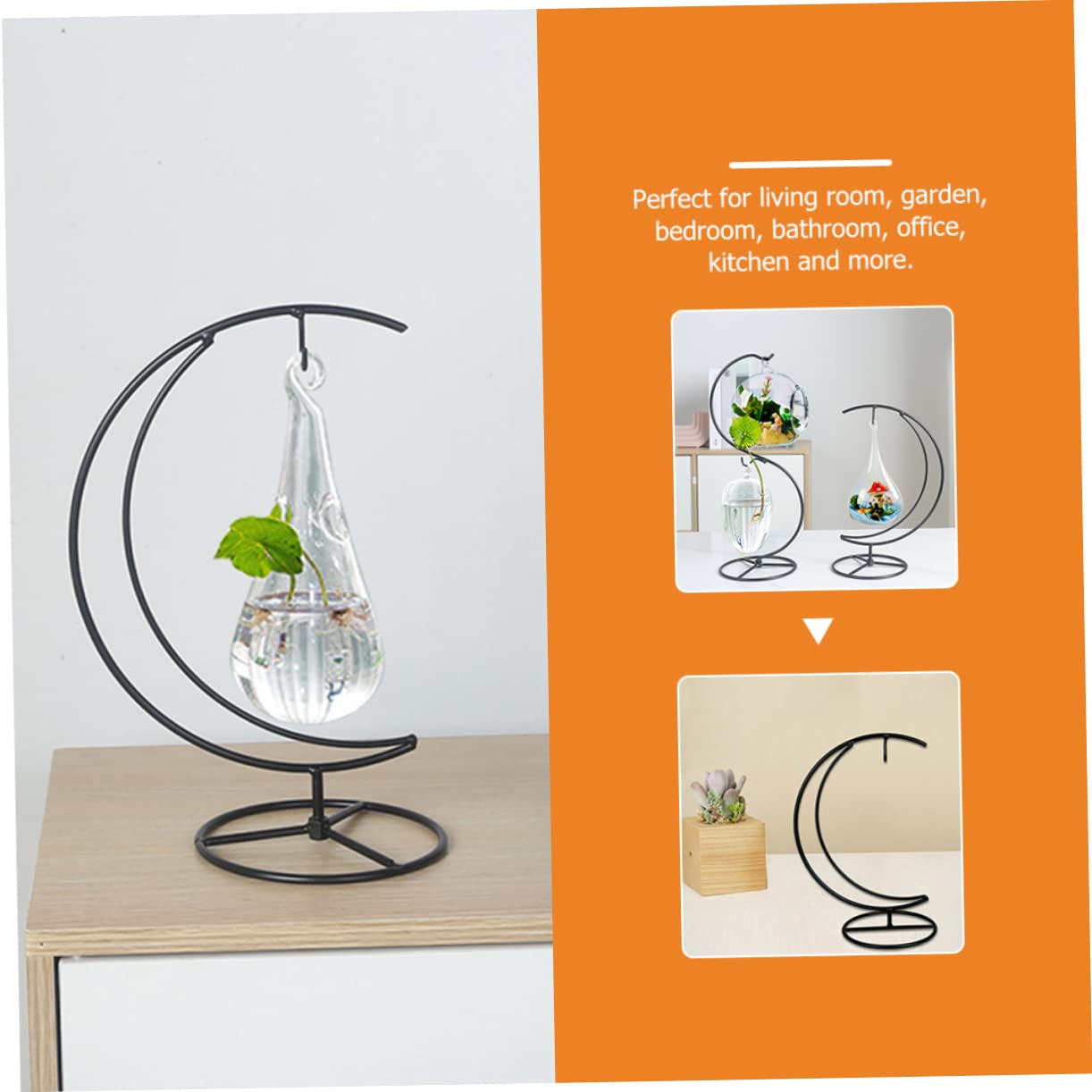 Cabilock Iron Half Moon Ornament Display Stand for Hanging Plants and Glass Terrariums Sturdy Decorative Rack for Home Office Party Compact Modern Design Organizer