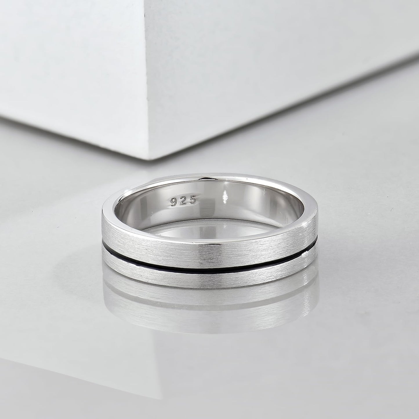 STARCHENIE Wedding Band Ring for Men, 925 Sterling Silver Comfort Fit, Brushed Matte Finish with Center Groove, Sizes 8