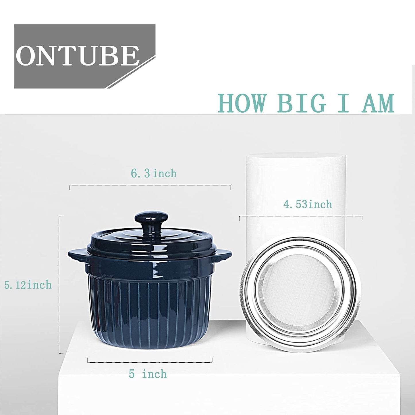 ONTUBE Ceramic Bacon Grease Container Keeper with Strainer, Frying Oil Storage Can 17 oz, Navy
