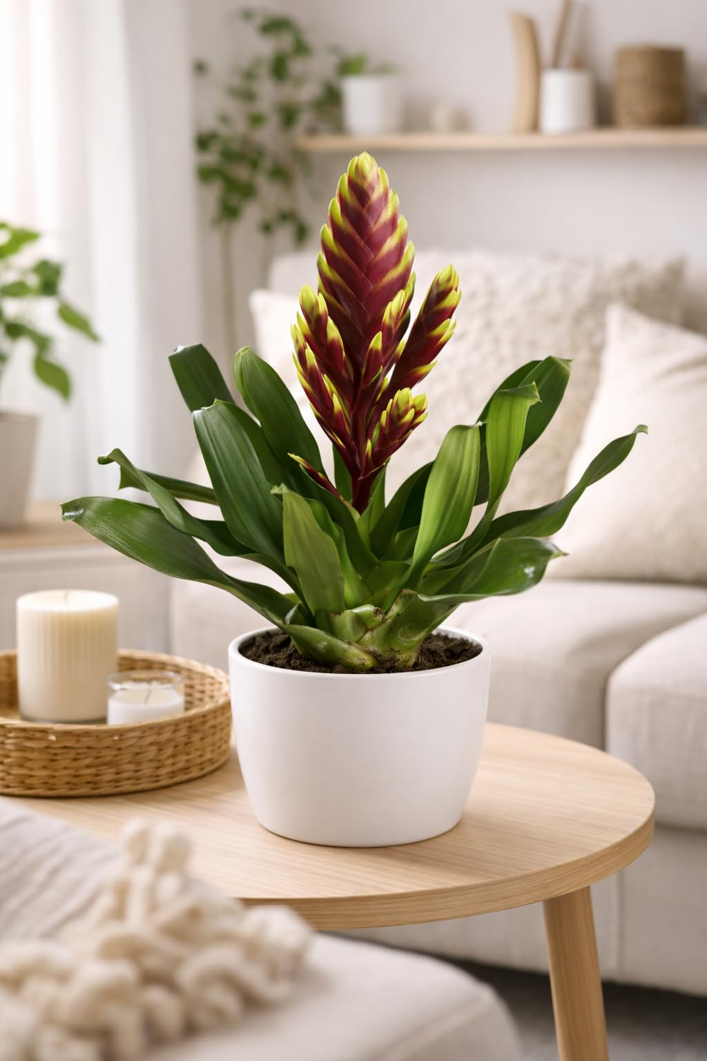 Vriesea Bromeliad Live Indoor Tropical Plant, Red and Yellow, Easy Care Houseplant, Modern Home Decor Gift