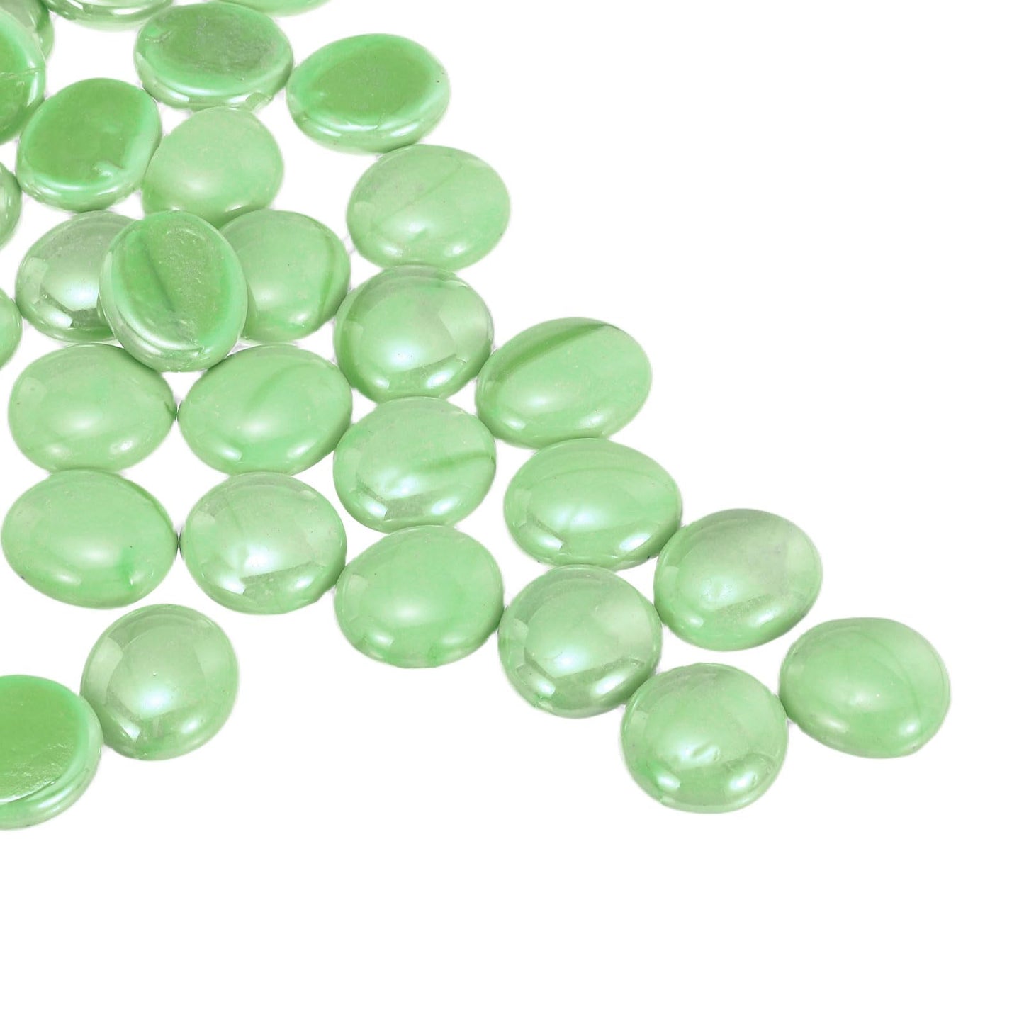 MECCANIXITY Ceramics Beads, Flat Ceramics Bright Green Iridescent 1.1lbs (0.67-0.75 Inch) Ceramics Marbles Pebbles for Vase Fillers Aquarium Decor DIY Craft