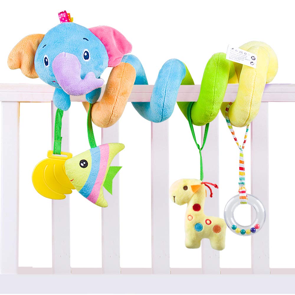 Caterbee Baby Car Seat Toys, Activity Spiral pram Hanging Toys with Rattle for Infant (Elephant)