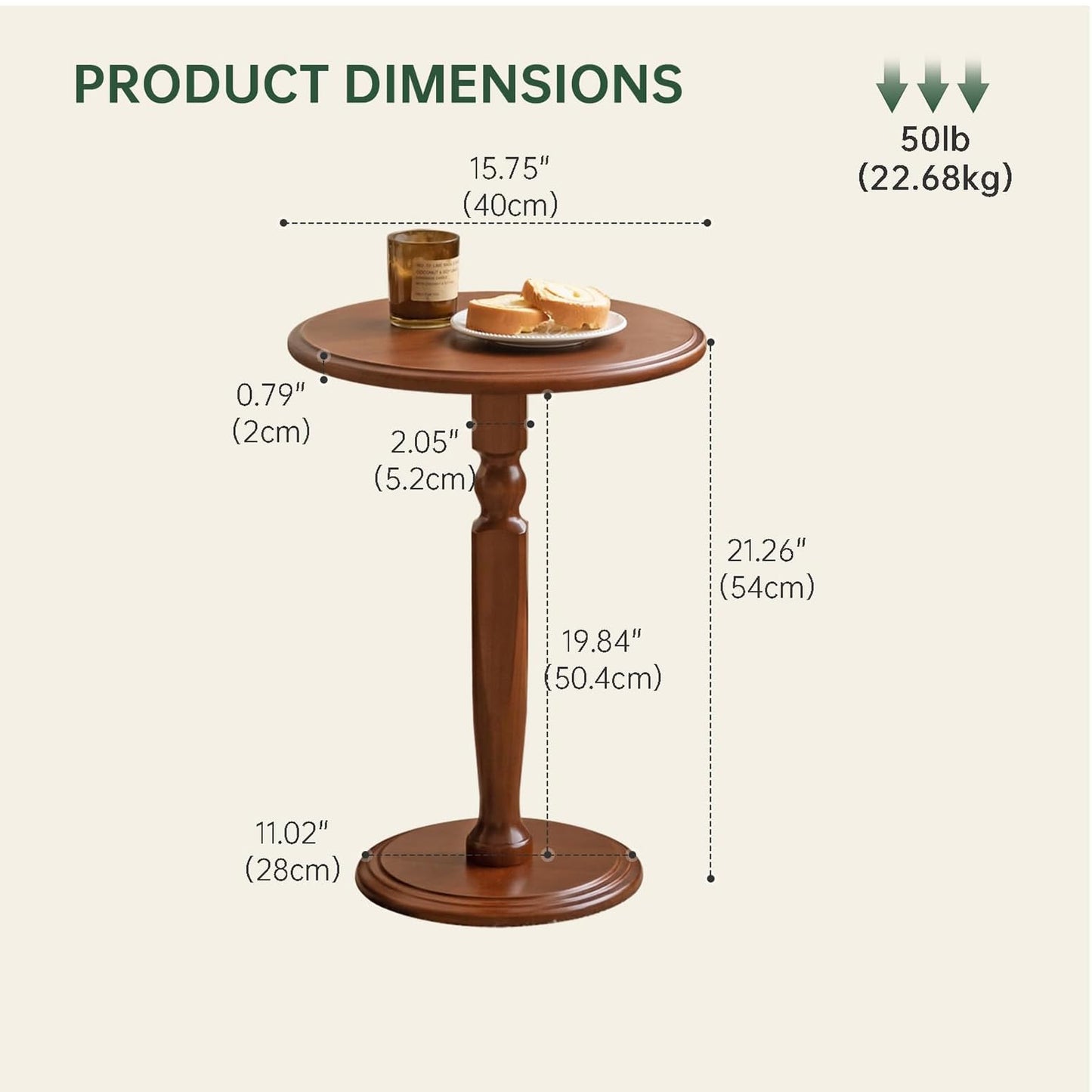 ZNKJYSZQ 21" Tall Round Accent Side Table，Solid Wood Round Pedestal End Table，Small Nightstand，Indoor Plant Stand for Bedroom, Corners, and Nursery