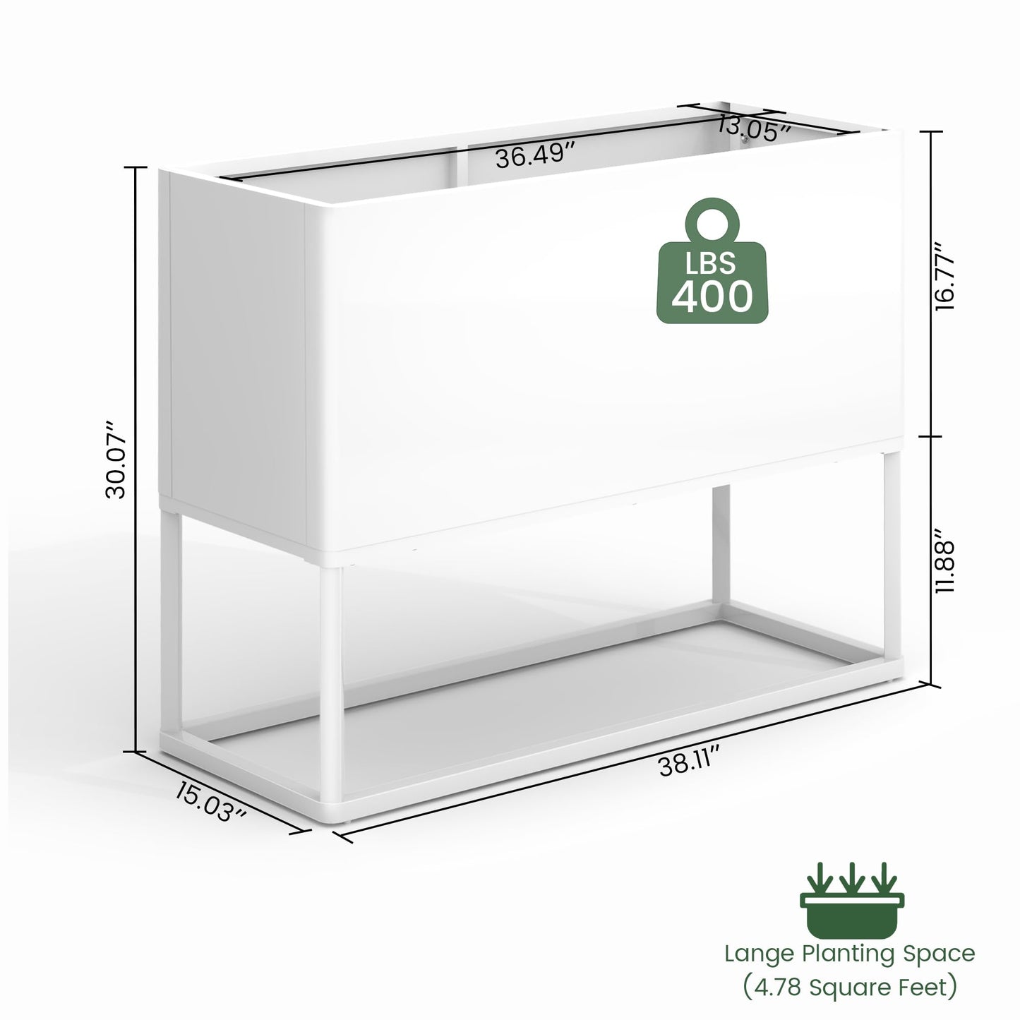 Modern Raised Metal Planter Box with Legs,38"L x 15"W x 30.5"H Outdoor Rectangular Planter,Durable All-Weather Use Elevated Planter for Commercial Patio, Balcony & Porch | Rounded Corner Design(1PCS)