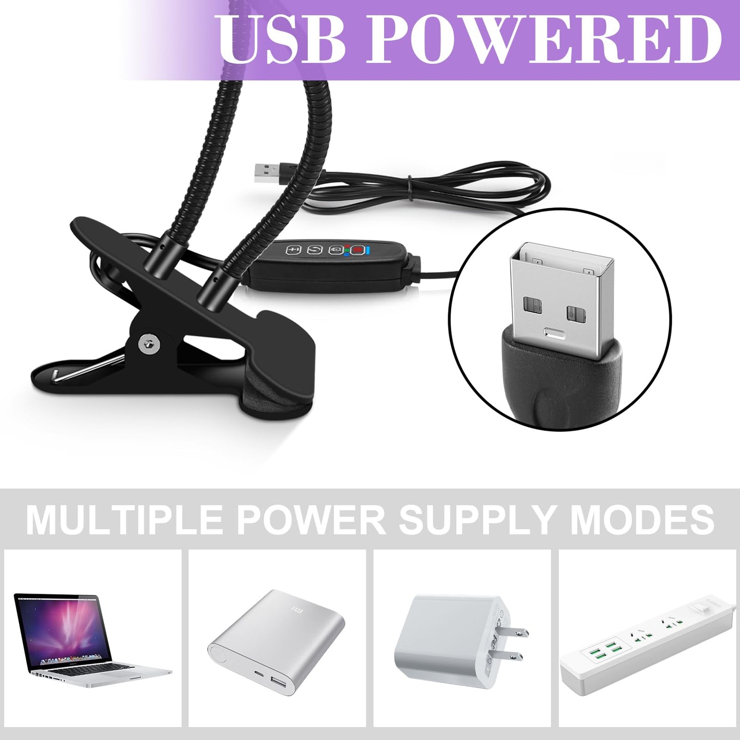 LEDLampsWorld USB UV Black Light Dual Head, 10W 395nm-405nm LED Lamp with Clamp, Gooseneck for Resin Curing, Blacklight, Posters, Paint Collection