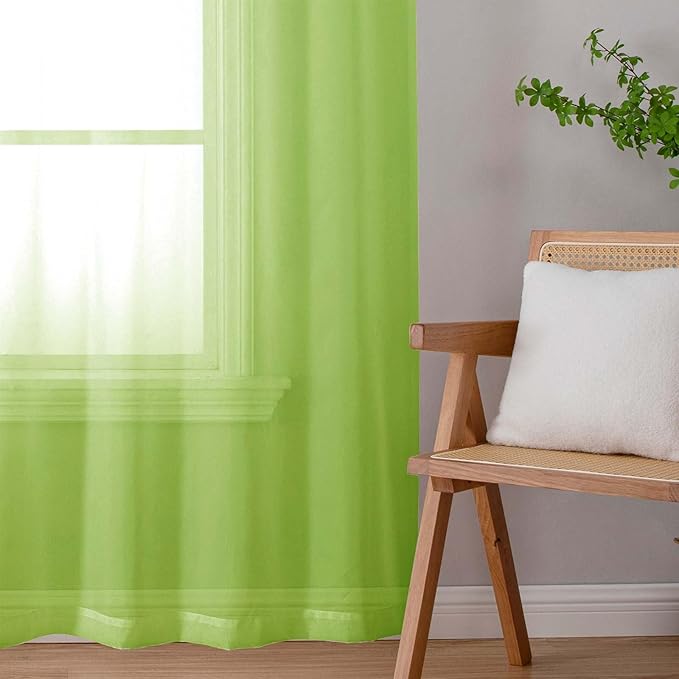 Lecloud Lime Sheer Curtains 96 Inches Long 2 Panels, Dual Rod Pockets Living Room Decor Light Filtering Curtains, Elegant Solid Color Window Treatment Drapes for Bedroom, Each Panel 42" W x 96" L