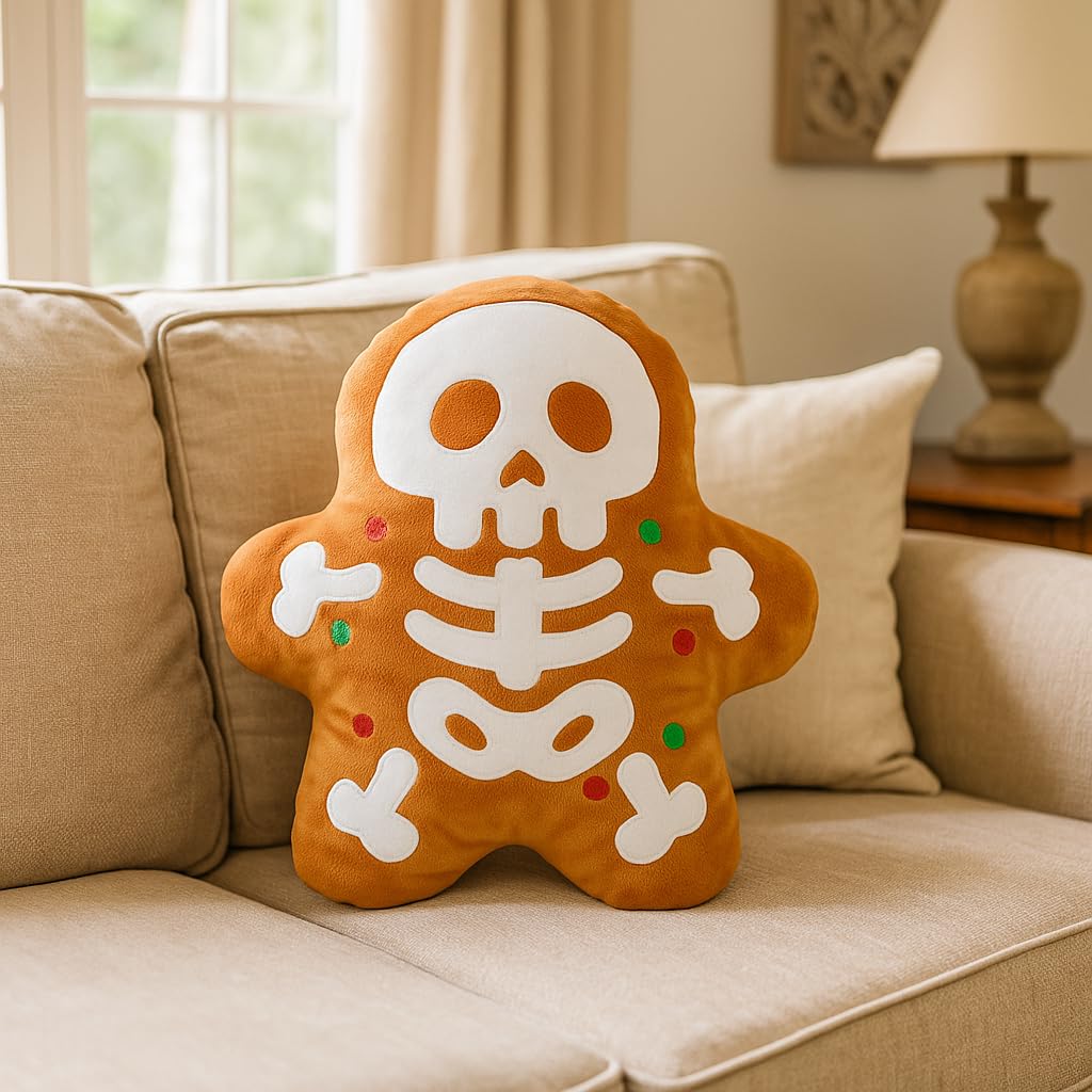 QIONG MENG Funny Pillow Spooky Christmas Decor Skeleton Decorations Throw Pillows Gingerbread Pillow Home Sofa Decorations Decor for Friends Family 13 × 12 inch