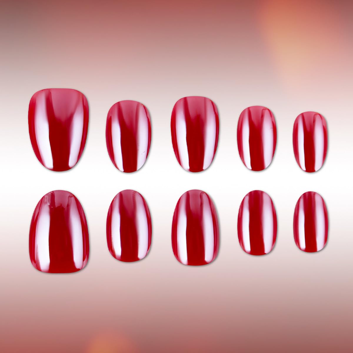 Cherry Chrome Press on Nails Short Oval Fake Nails Red Nails Press ons with Mirror Chrome Design,Reusable & Easy Apply Full Cover Stick on Nails for Women Manicure 32Pcs