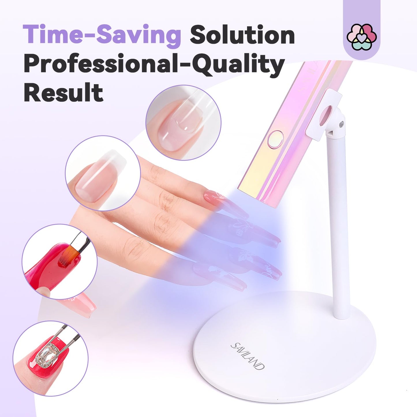 SAVILAND U V Nail Lamp Stand: Sturdy Only U V Light Stand for Gel Nails Polish 360° Adjustable Magnetic Rotation LED Nail Light for Gel Nails: 2-in-1 Handheld LCD Display Screen Flash Cure