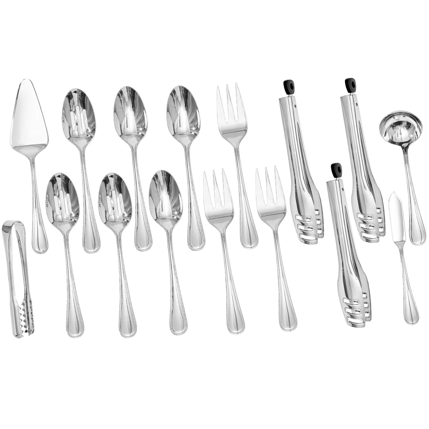 KINGSTONE 16 Piece Teardrop Serving Utensils Set, 18/10 Stainless Steel Serving Utensils, Slotted Spoons, Forks, Tongs, Cake Server, Butter Knife for Buffet, Catering, Wedding, Party