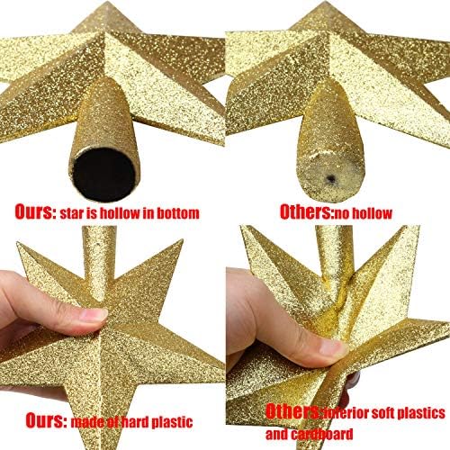 Aneco Glittered Christmas Tree Topper Star Treetop for Christmas Tree Decoration or Home Decor, Hard Plastic (2, Gold)