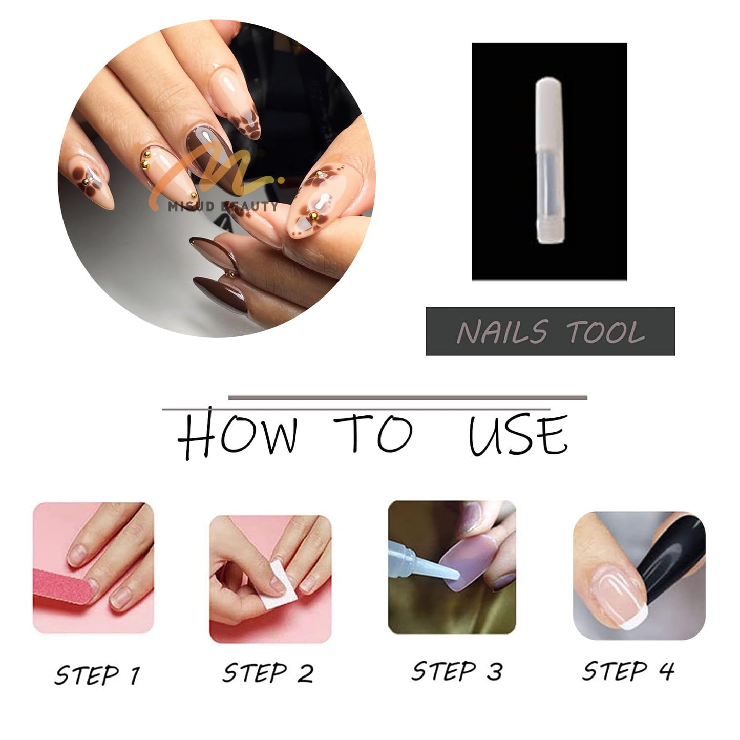 MISUD Press on Nails - Medium Almond Fake Nails with Fall Brown Acrylic Autumn Flower Design 24 pcs