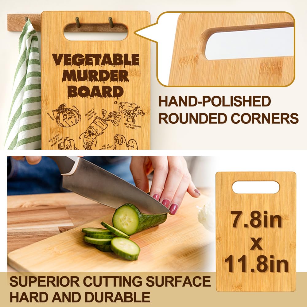Funny Vegetable Murder Cutting Board with halloween, Humorous Food Serving bamboo cutting Board for Home Decor, Rustic Kitchen Decor Cheese Board Birthday Housewarming Gift