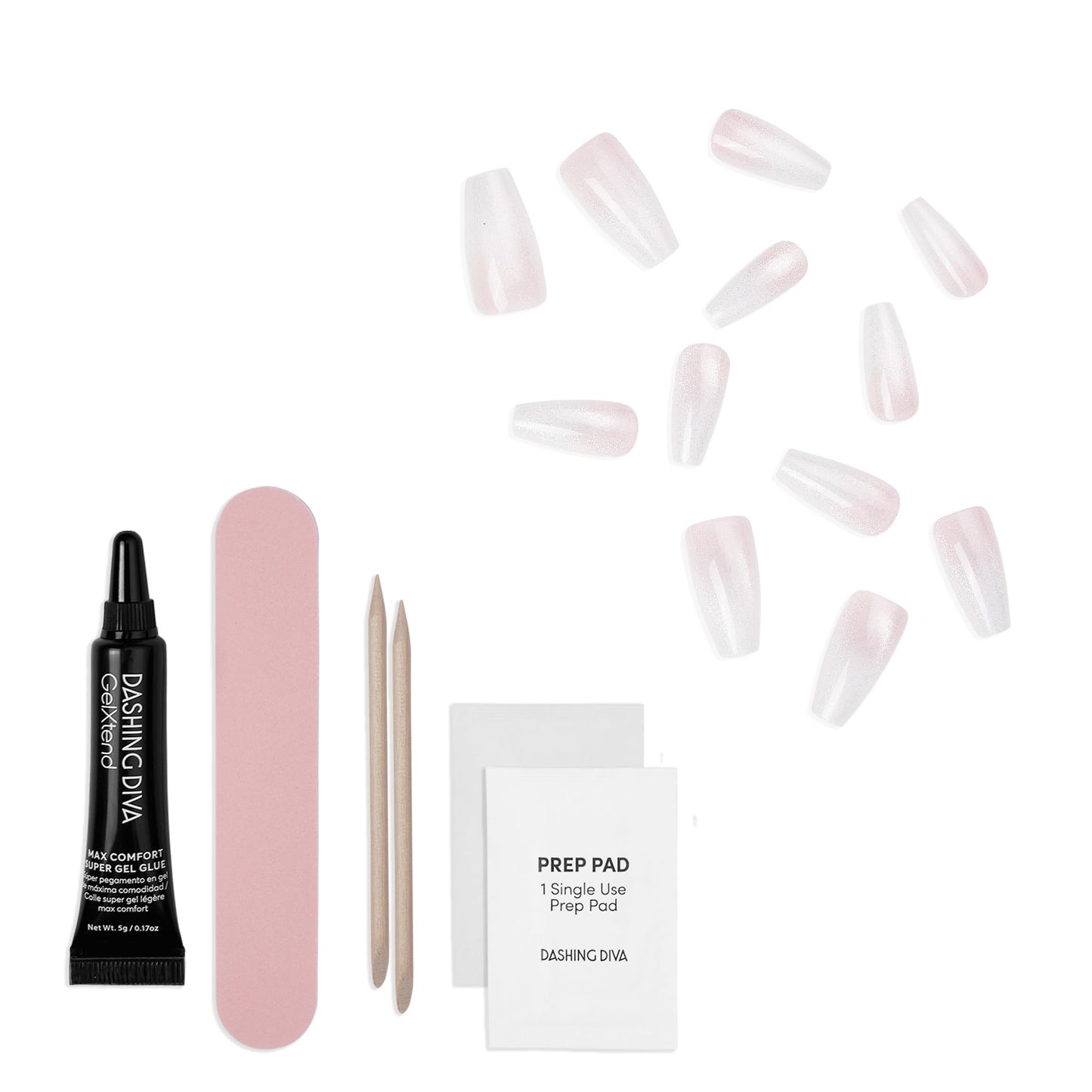 Dashing Diva GelXtend Design & Removal Kit - Nail Tips & Magic Off+ Remover - Acrylic Nails with LED Glue - Lasts Up to 14 Days - Press On Remover with Niacinamide and Castor Oil - Airy Fairy