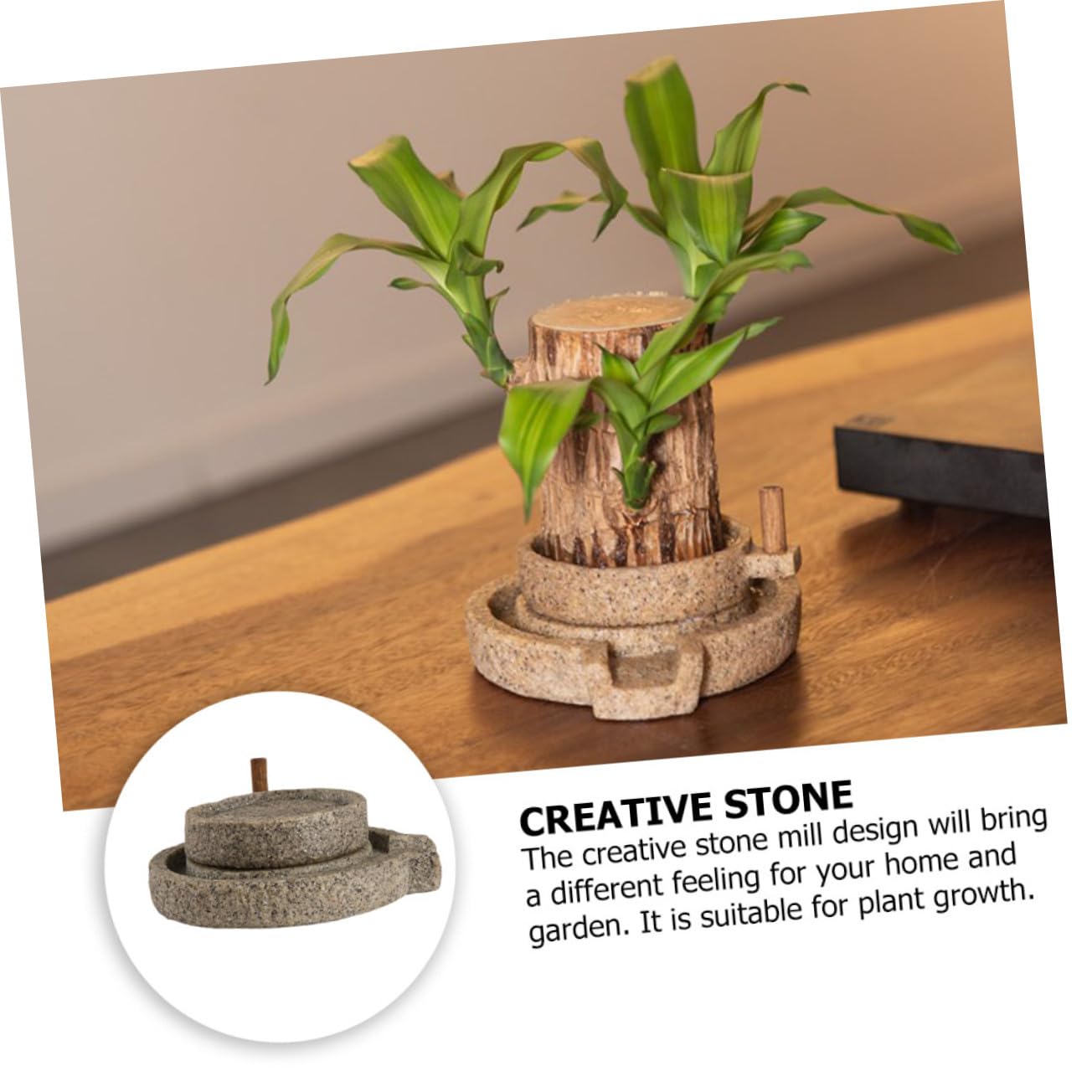 COOLHIYA Creative Stone Mill Shape Resin Flowerpot Desktop Succulents Container for Home Office Garden Balcony Decor in Dark Gray