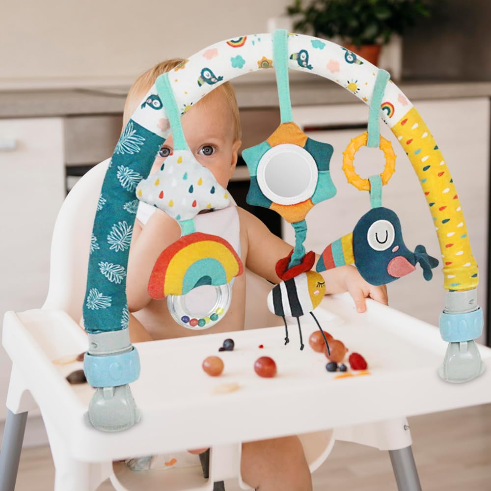 Caterbee Baby Bouncer Toy bar, Stroller & Crib Accessory, Pram Activity Bar Toy Travel Arch Bassinet Toys for Toddlers (Sky)