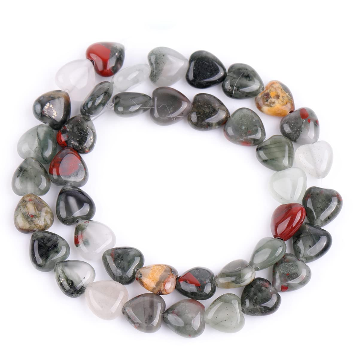GEM-Inside 10mm Heart Charms Natural Africa Blood Stone Agate Gemstone Stone Beads for Jewelry Making Full 15" Strand Power Energy Healing Chakra Stone Beads