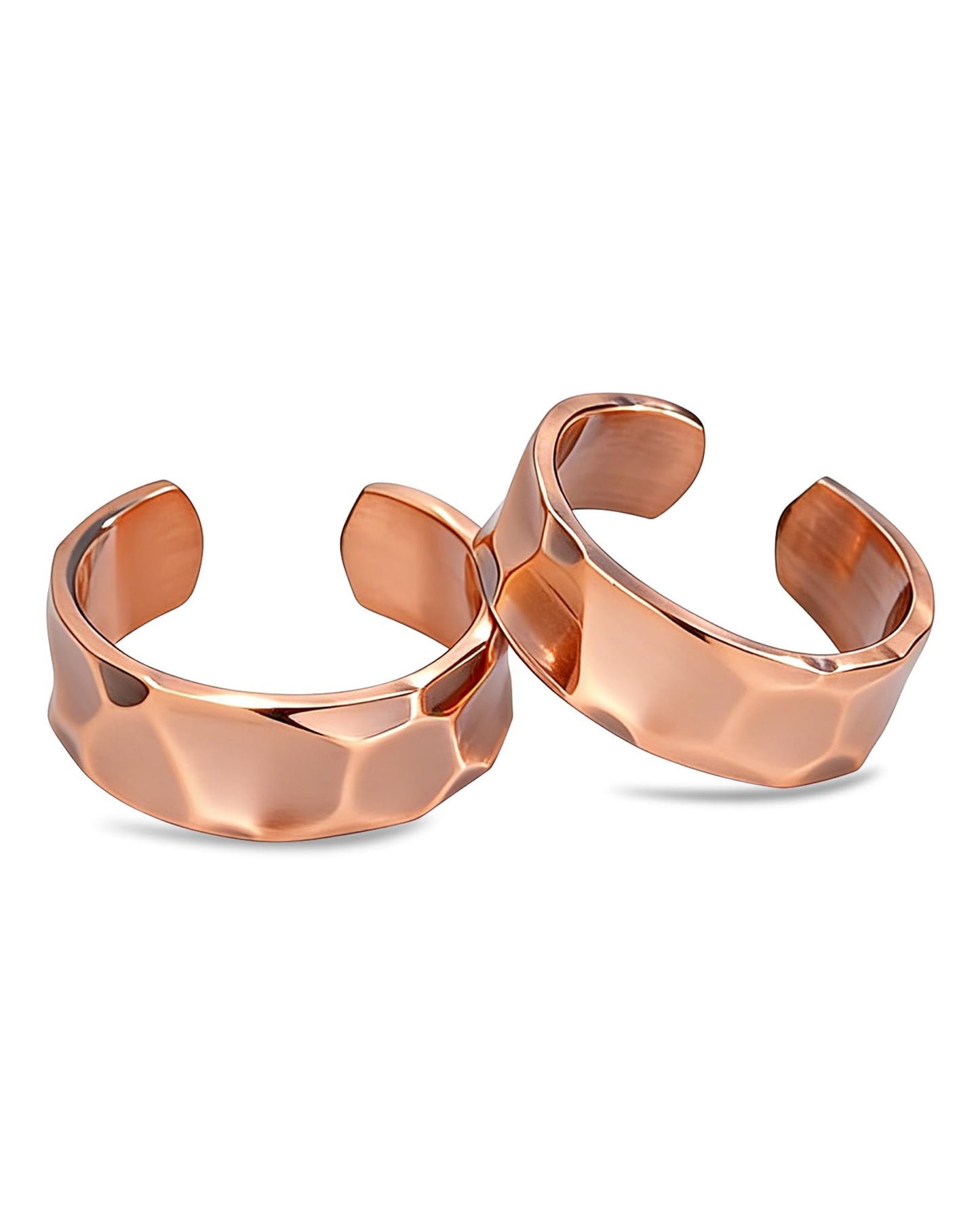 Fashtour 100% Pure Copper Rings for Women & Men (Two-Pack) — Solid Raw Copper — Uncoated Handmade Adjustable Open-End Tibetan Style Rings (Hammered)