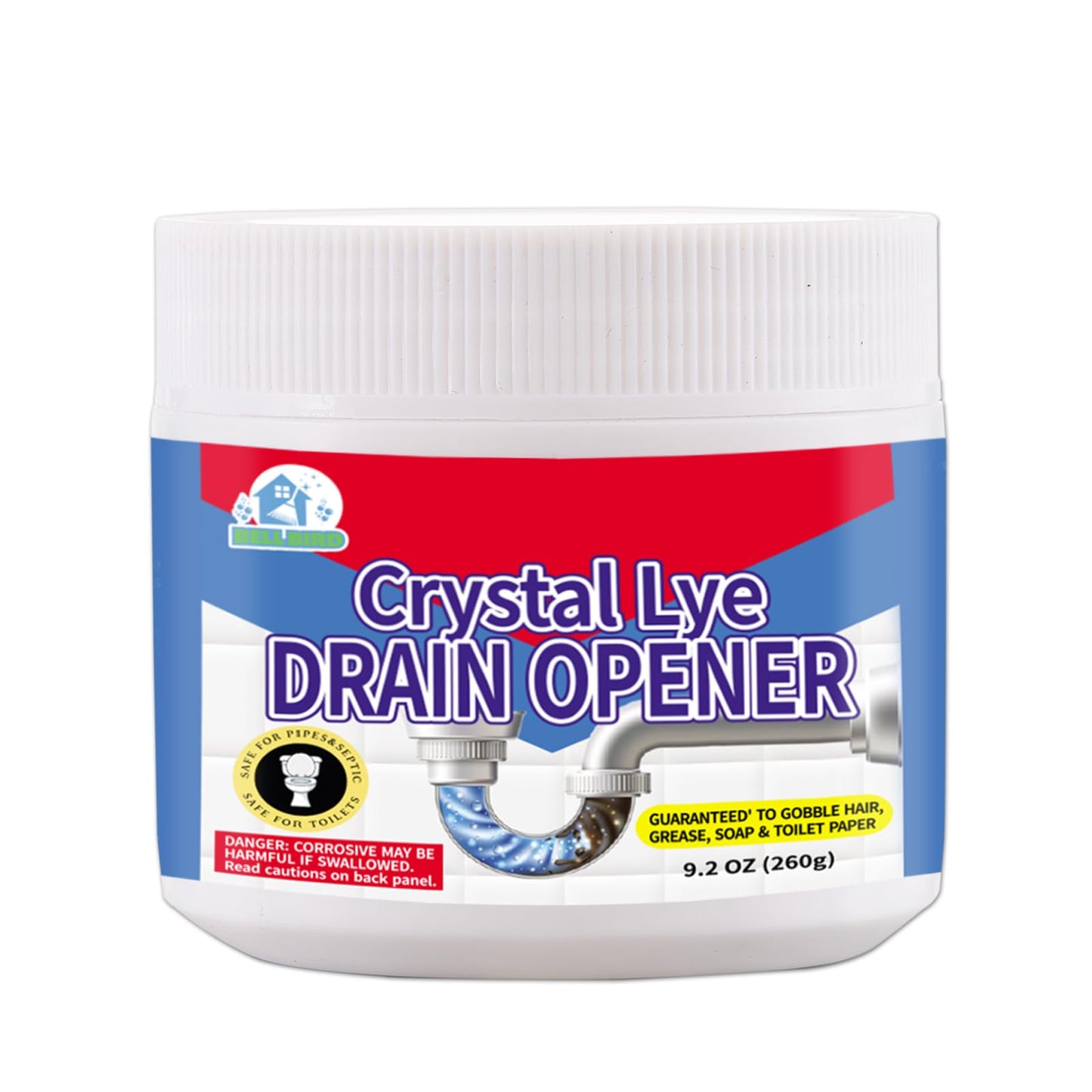 BELL BIRDCrystal Lye Drain Opener,Lye Sodium Hydroxide,Unclogs Bathroom and Kitchen Sinks,Drains,Shower Pipes (1PSC)