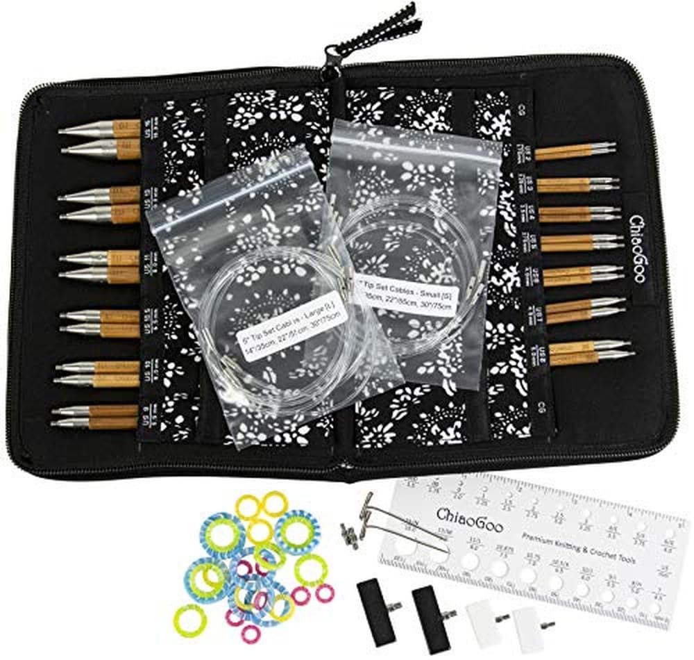ChiaoGoo Spin Bamboo Complete Set, 5-inch (13 cm) [S][L], US 2-15 (2.75-10 mm)