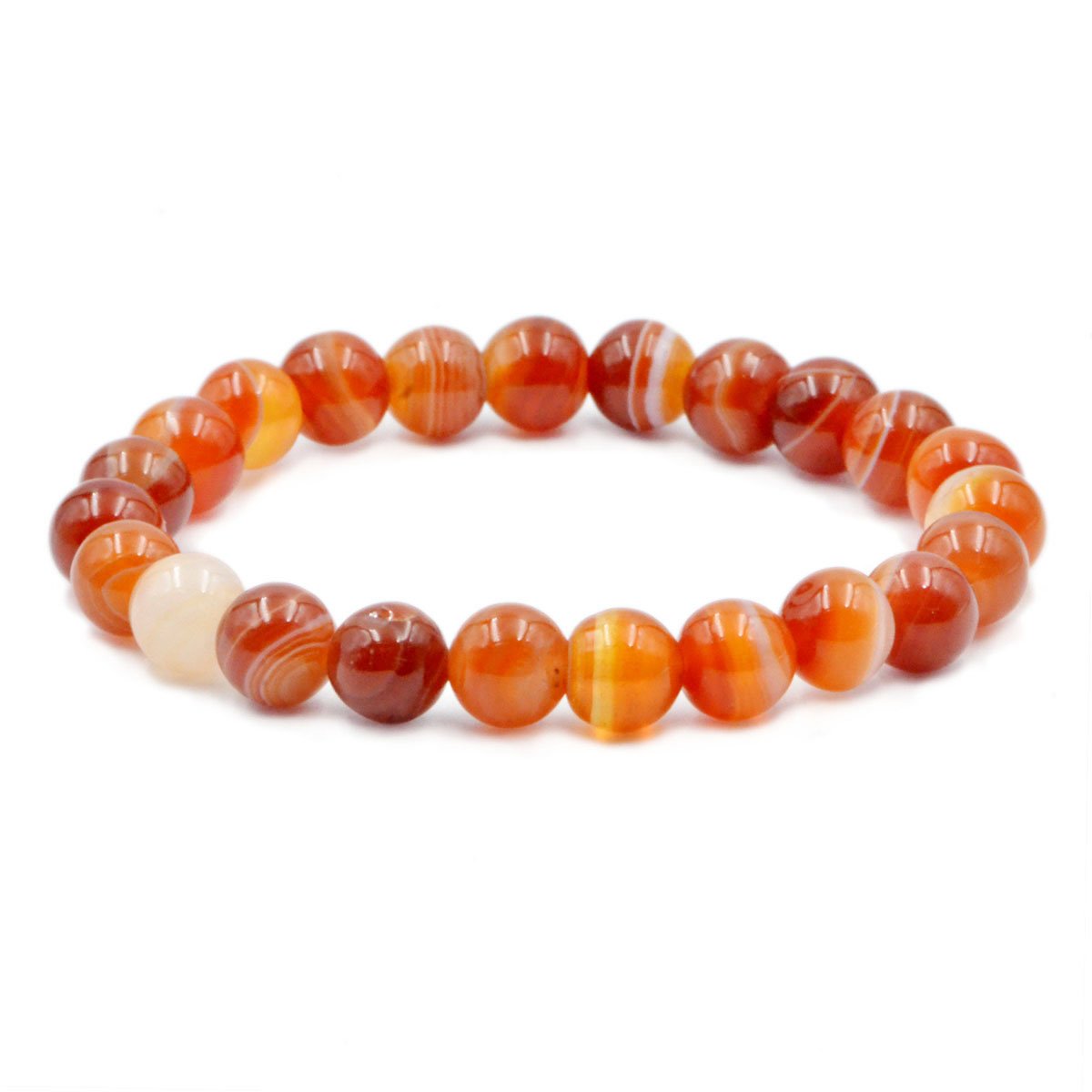 AD Beads Natural Gemstone Round Beads Stretch Bracelet Healing Reiki 8mm (Red Orange Agate)