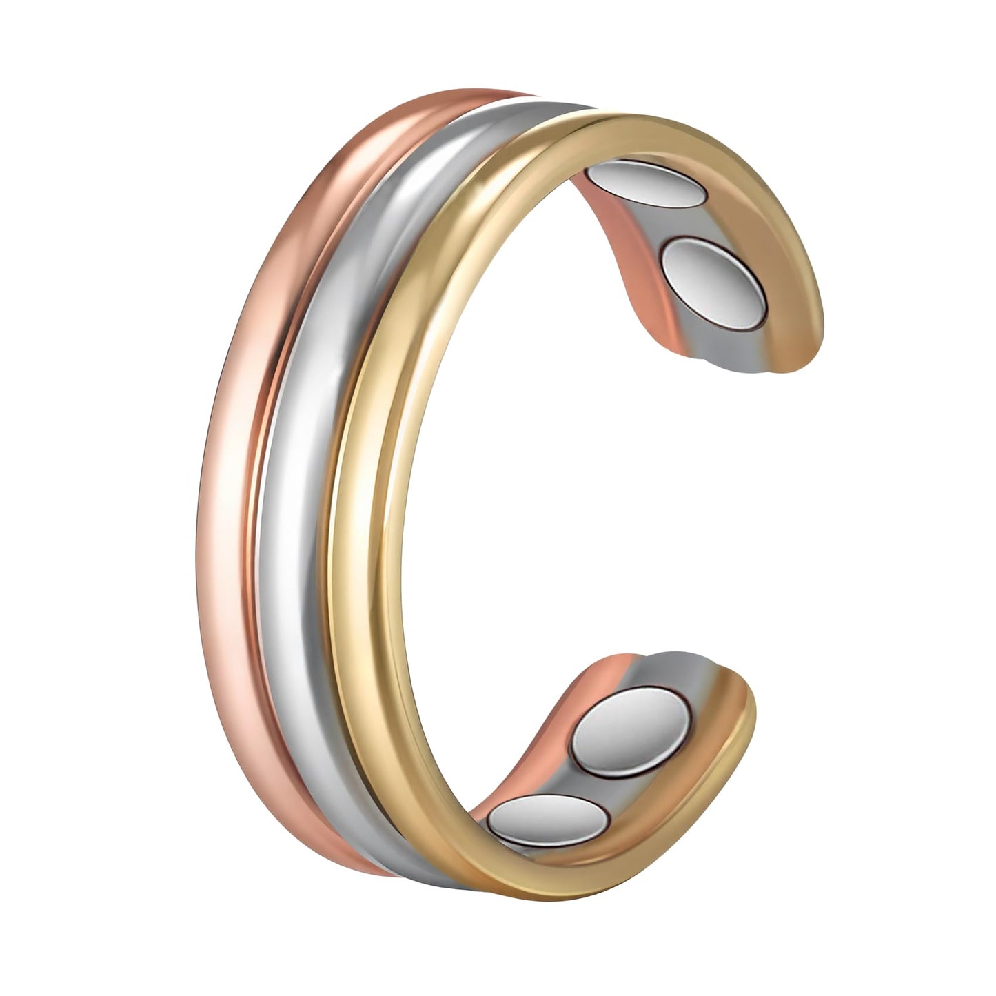 MagSølv Copper Rings for Women, 99% Pure Copper Adjustable Magnetic Ring with 4 Magnets, Tricolor Gold Jewelry