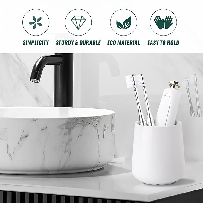 BosilunLife Bathroom Toothbrush Holder - Ceramic Toothbrush Cup Holder 13Oz White Toothbrush Holder for Bathroom Toothbrush and Toothpaste Holder for Bathroom Vanity Countertop, Ideal for Home, Hotel