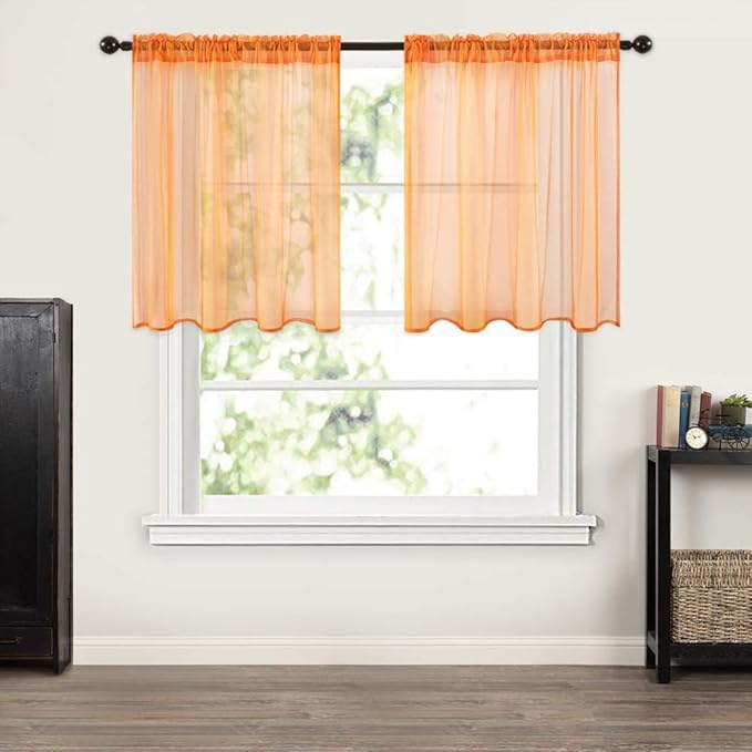 MIULEE 2 Panels Fall Kitchen Tiers Half Window Sheer Curtains-Rod Pocket Voile Drapes for Kitchen Bathroom-Small Windows 29 by 36 Inch Orange